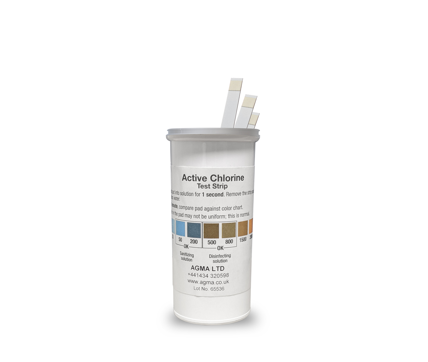Tub of chlorine Dis-in-fect test strips